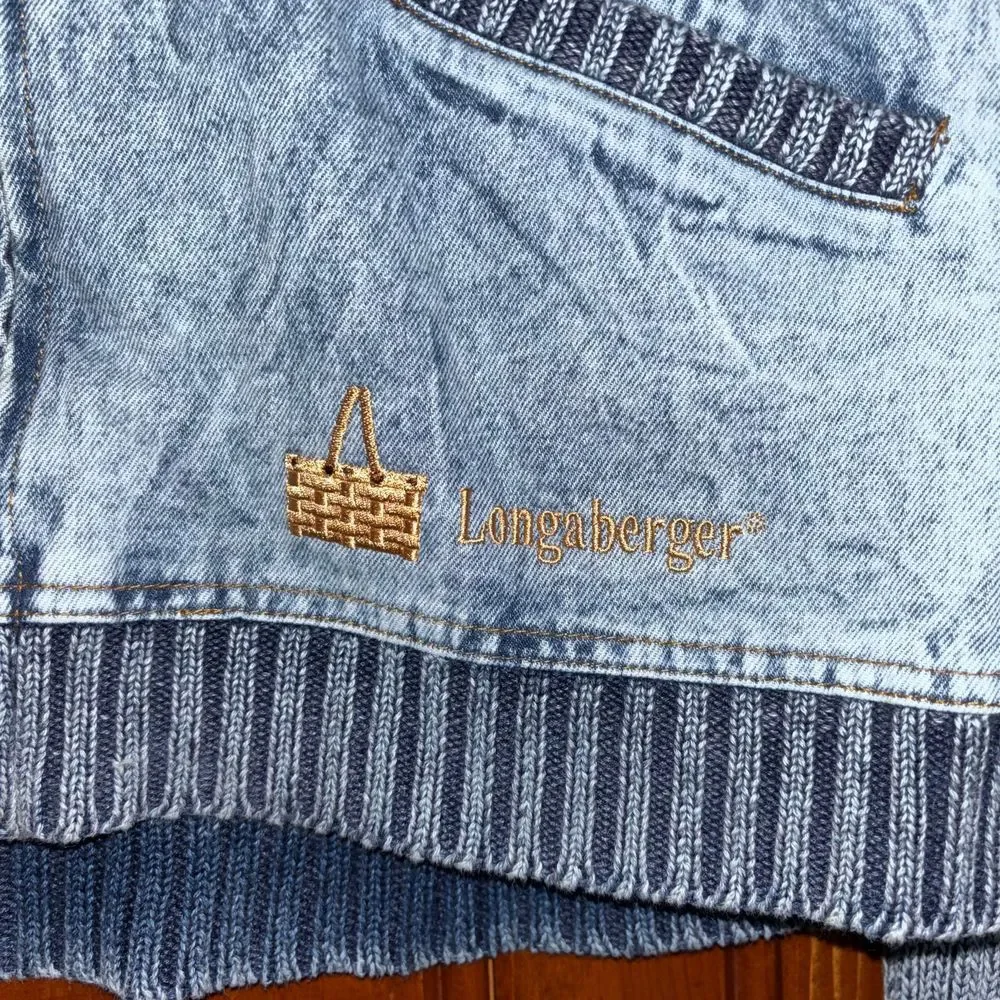 VTG 90s Longaberger Homestead Denim Full Zip Sweater‎ Jacket Embroidered Medium - Picture 3 of 9
